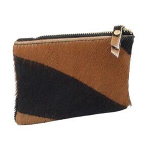 EUC Vintage Cow Hide Coin Purse Black Brown Stripe Leather